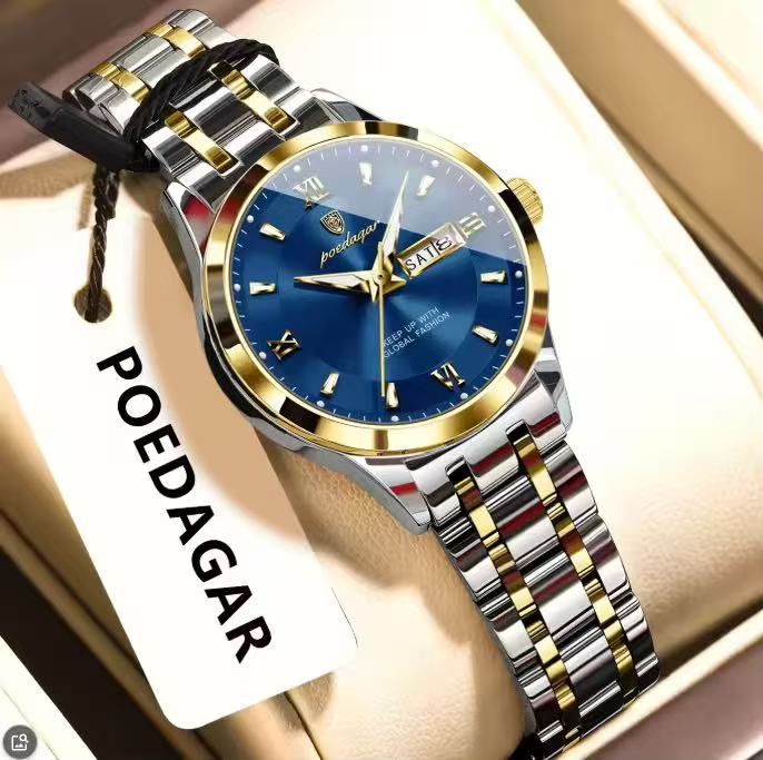 POEDAGAR 503 Luxury Reloj Waterproof Dual Calendar Waterproof Watches Luminous Stainless Steel Ladies Quartz Watch for Women's