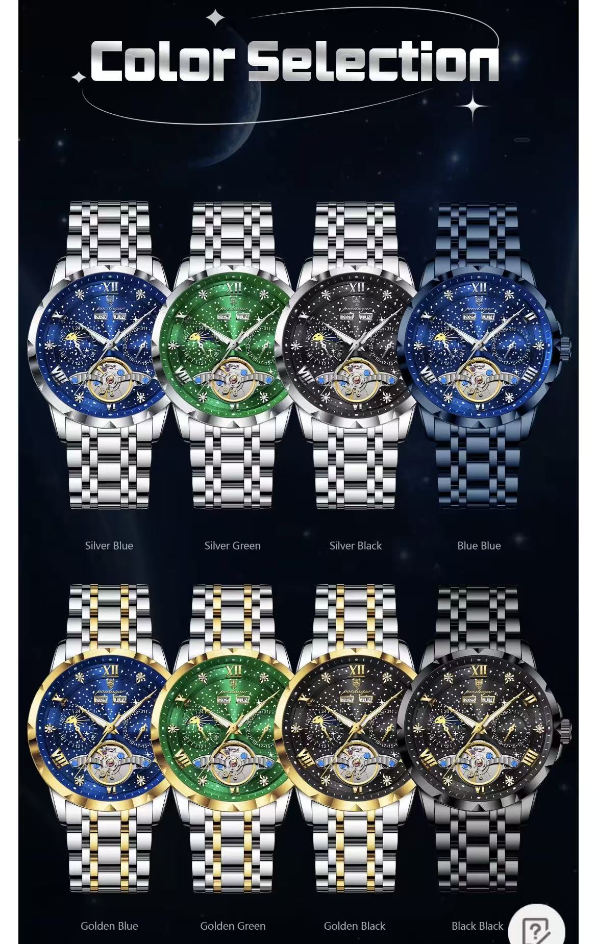 2026 POEDAGAR 1420 High-End Men's 3BAR Waterproof Fashion Stainless Steel Strap Auto Date Automatic Movement Mechanical Watch for Men