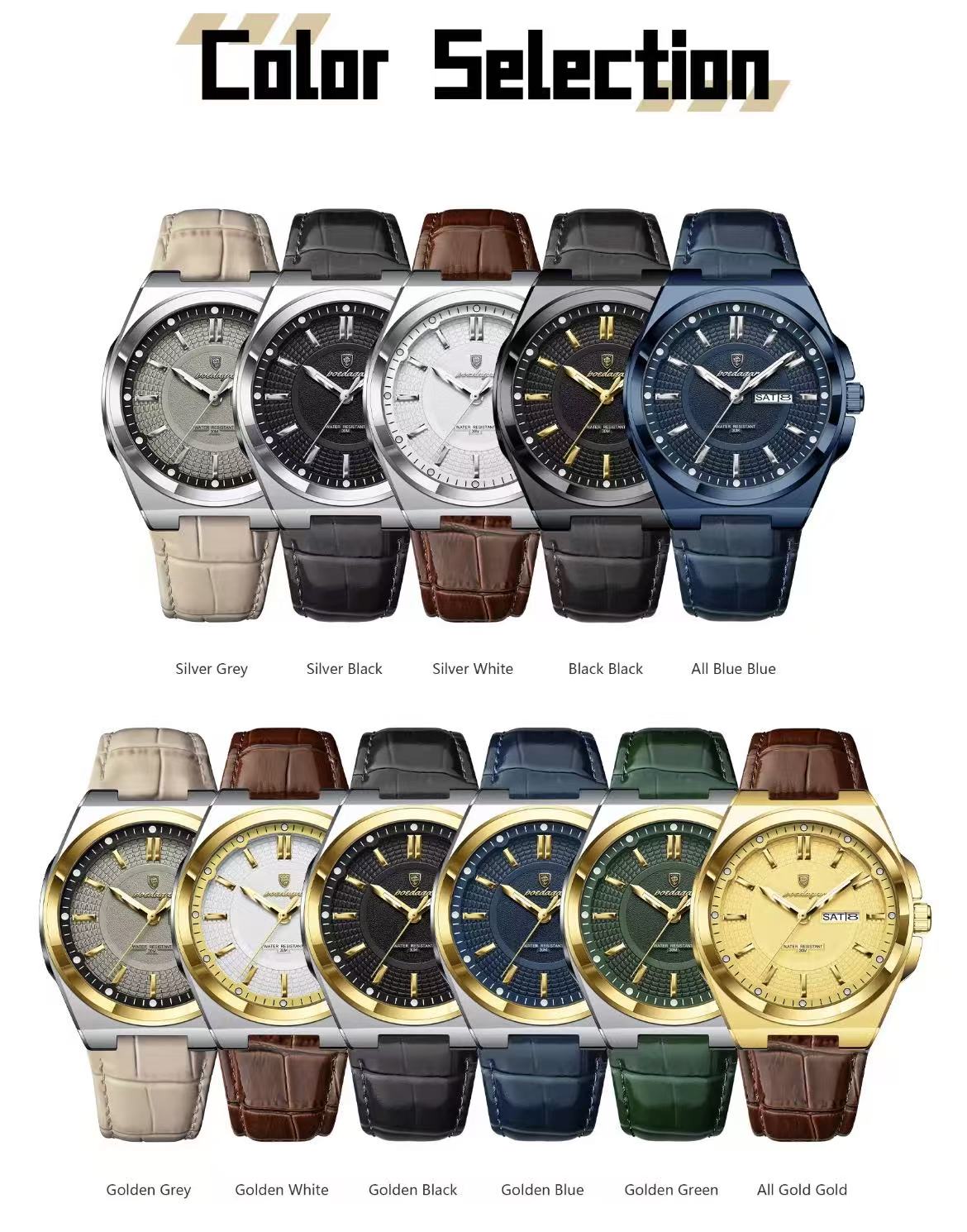 POEDAGAR 896 Mens Wristwatches Top Luxury Waterproof Sport Wrist Watch Quartz Genuine Leather Band Relogio Masculino Watches