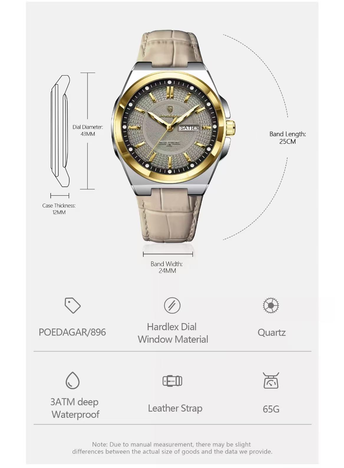 POEDAGAR 896 Mens Wristwatches Top Luxury Waterproof Sport Wrist Watch Quartz Genuine Leather Band Relogio Masculino Watches