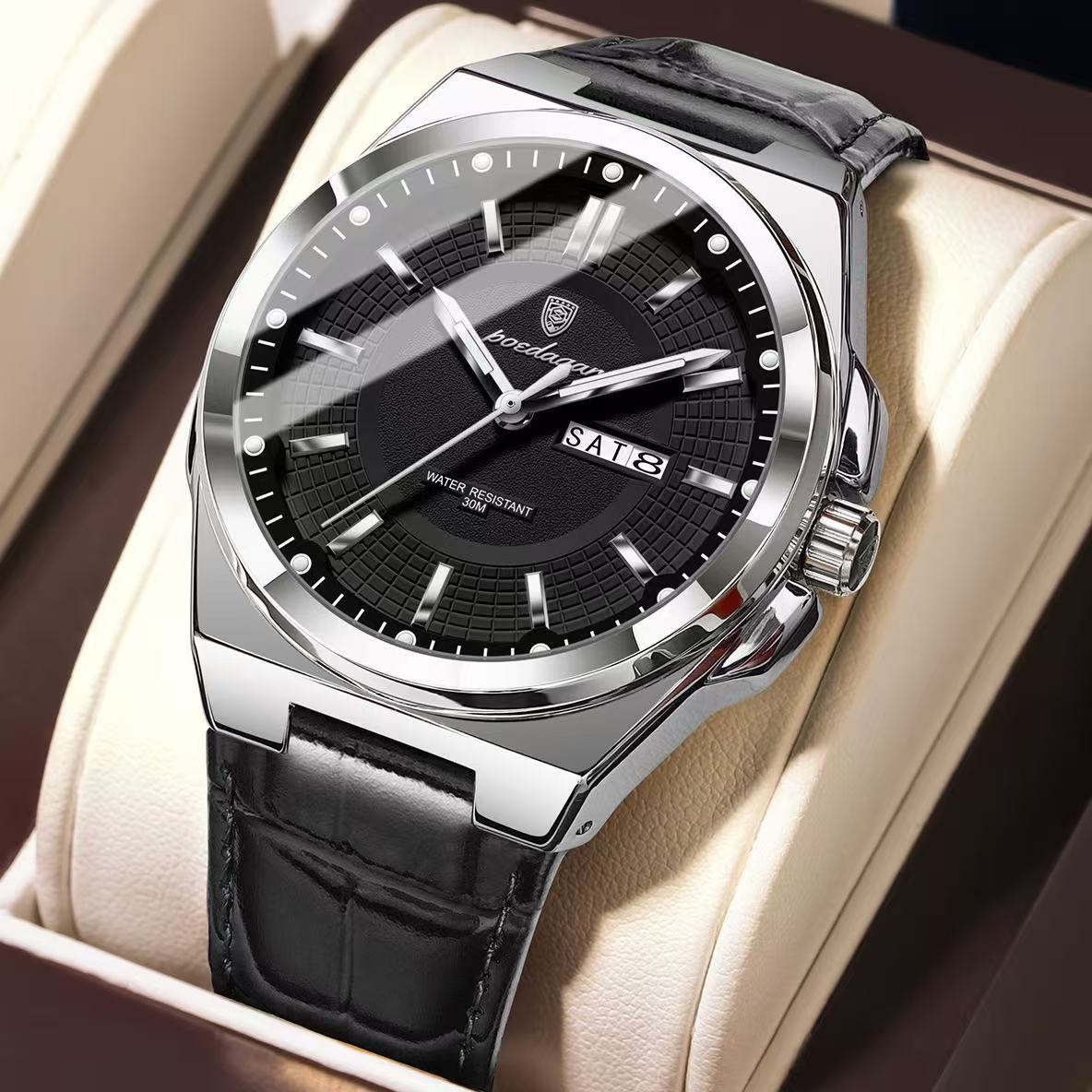 POEDAGAR 896 Mens Wristwatches Top Luxury Waterproof Sport Wrist Watch Quartz Genuine Leather Band Relogio Masculino Watches