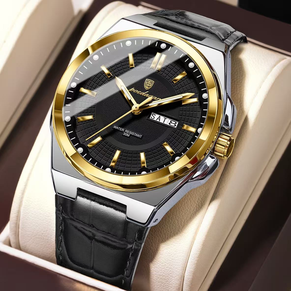 POEDAGAR 896 Mens Wristwatches Top Luxury Waterproof Sport Wrist Watch Quartz Genuine Leather Band Relogio Masculino Watches