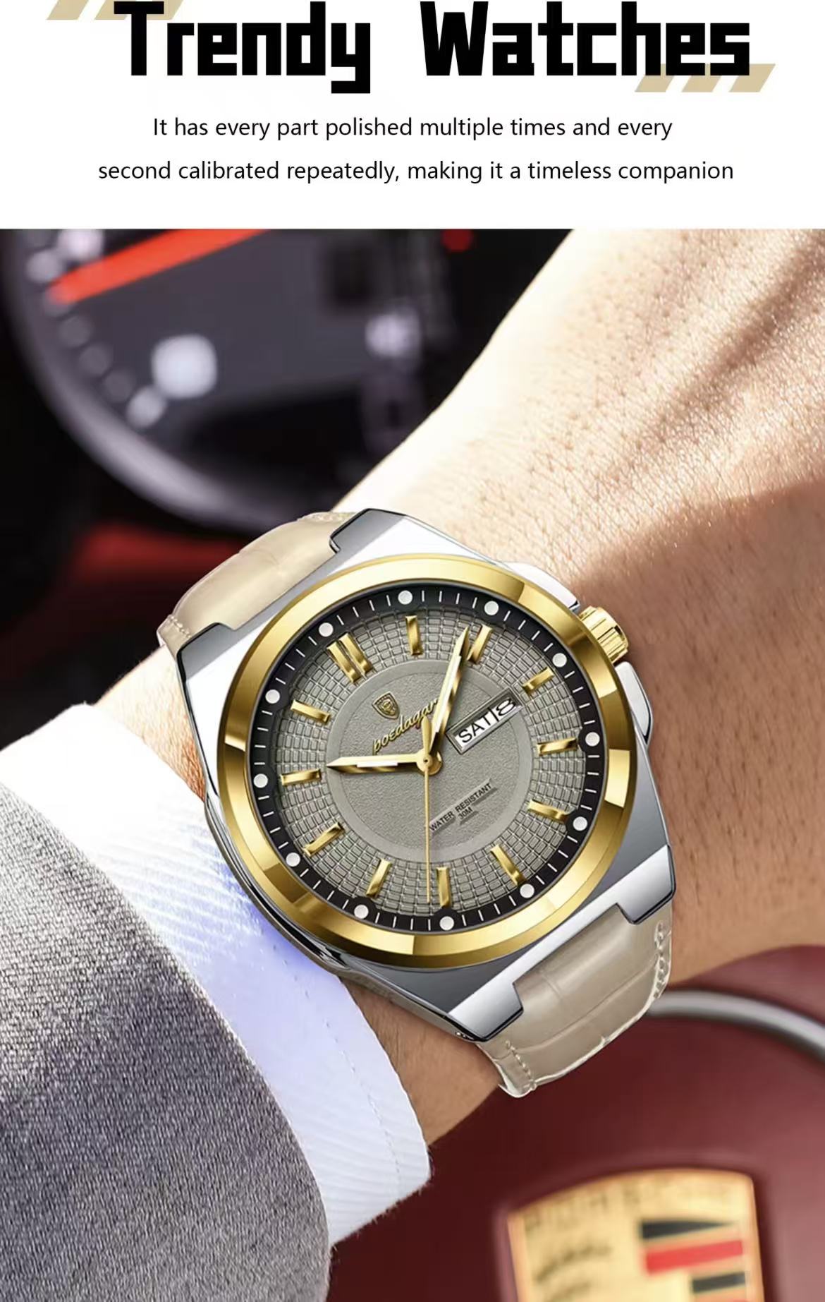 POEDAGAR 896 Mens Wristwatches Top Luxury Waterproof Sport Wrist Watch Quartz Genuine Leather Band Relogio Masculino Watches