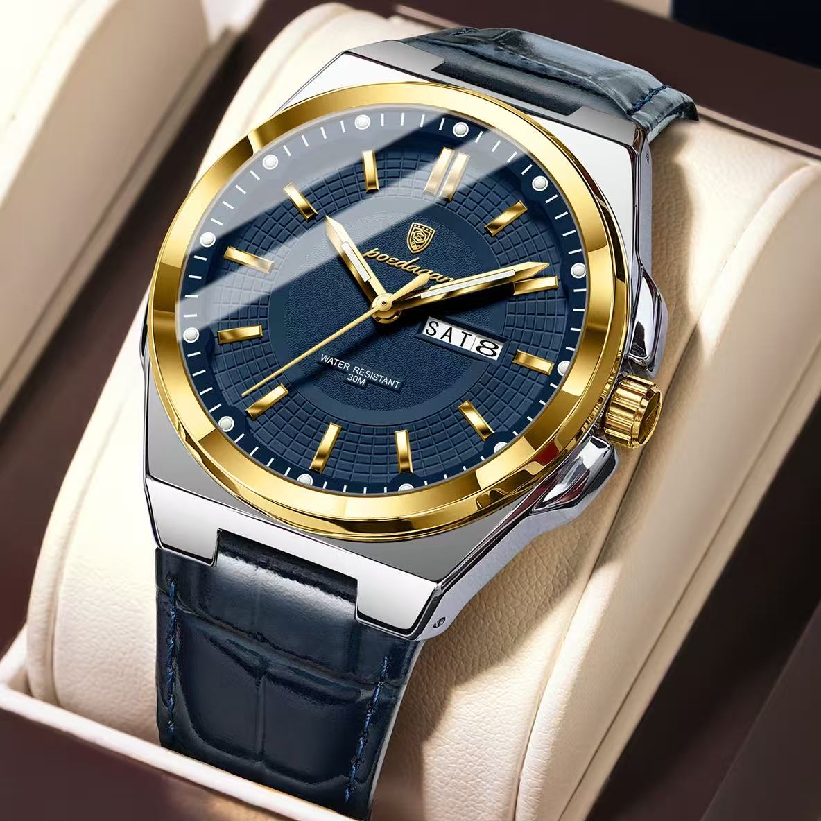 POEDAGAR 896 Mens Wristwatches Top Luxury Waterproof Sport Wrist Watch Quartz Genuine Leather Band Relogio Masculino Watches