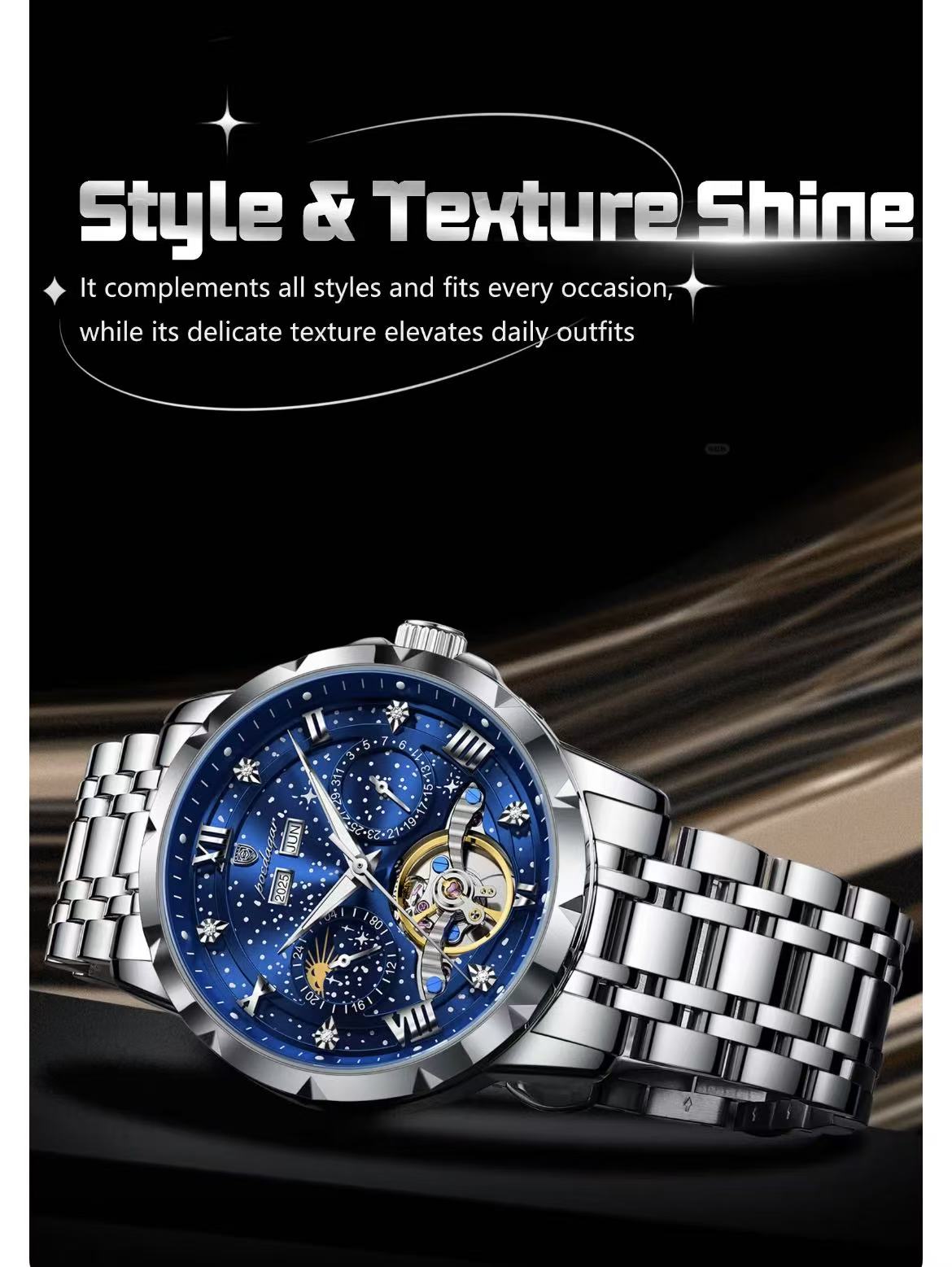 2026 POEDAGAR 1420 High-End Men's 3BAR Waterproof Fashion Stainless Steel Strap Auto Date Automatic Movement Mechanical Watch for Men