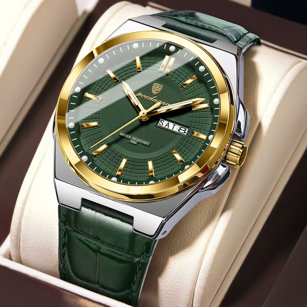 POEDAGAR 896 Mens Wristwatches Top Luxury Waterproof Sport Wrist Watch Quartz Genuine Leather Band Relogio Masculino Watches