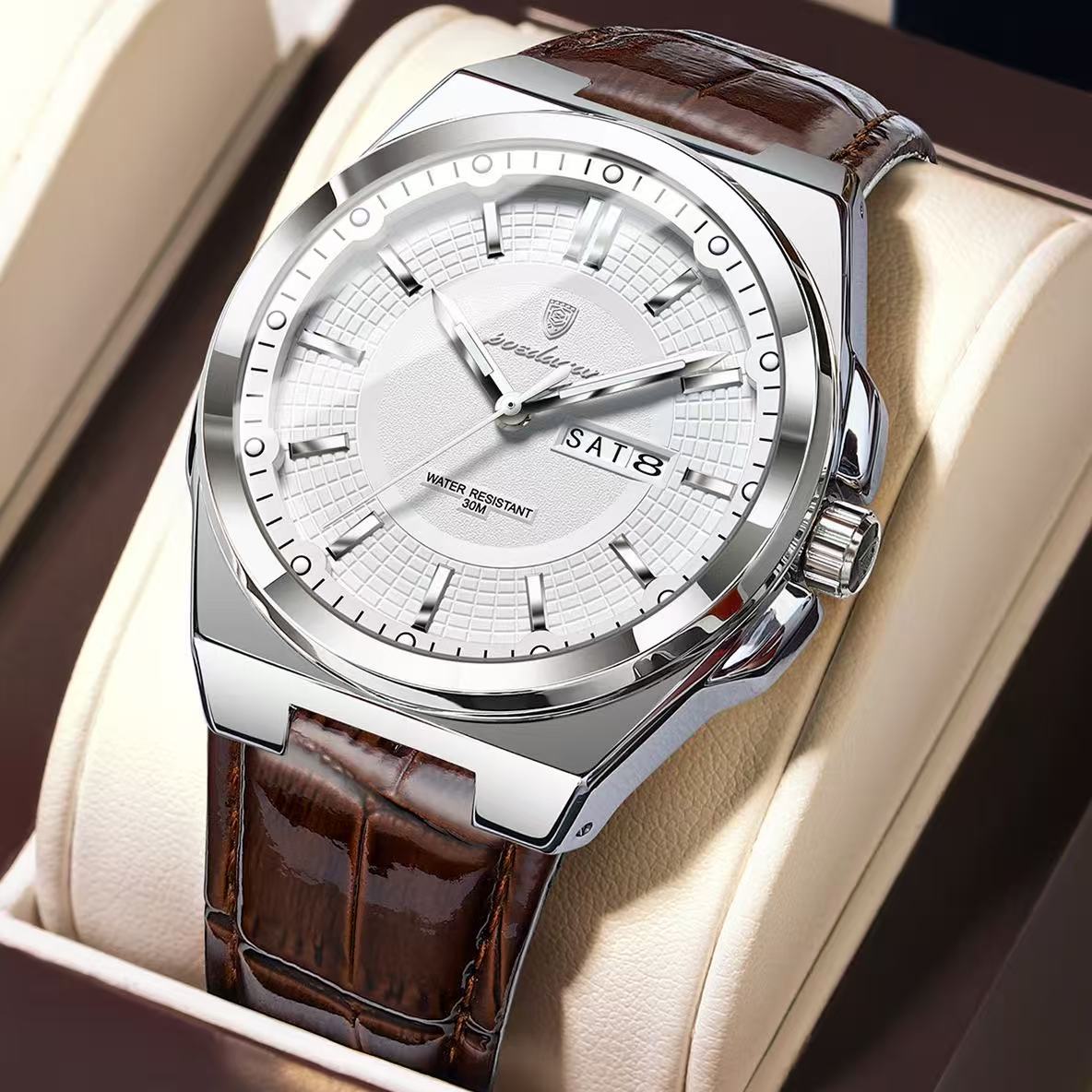 POEDAGAR 896 Mens Wristwatches Top Luxury Waterproof Sport Wrist Watch Quartz Genuine Leather Band Relogio Masculino Watches
