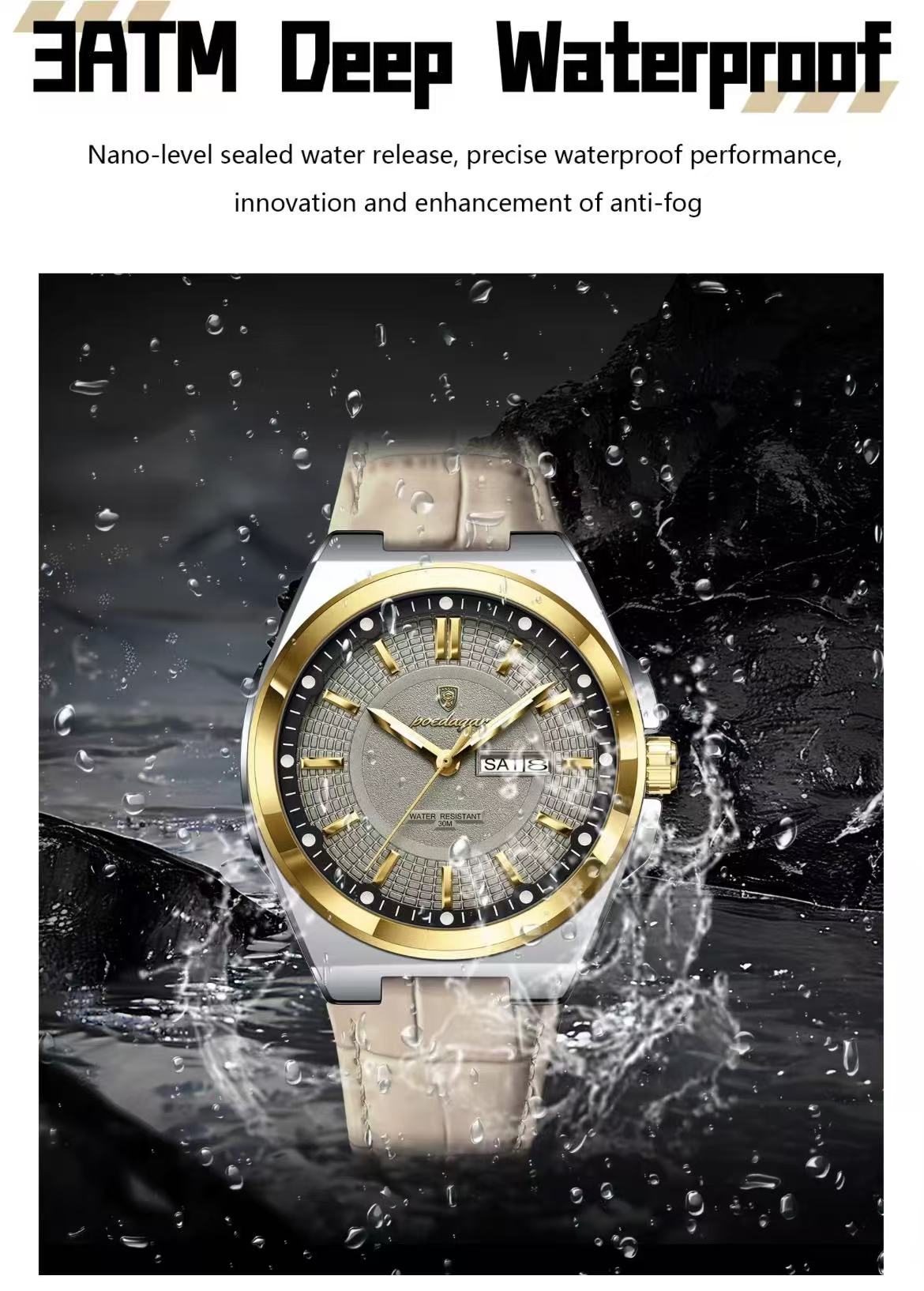 POEDAGAR 896 Mens Wristwatches Top Luxury Waterproof Sport Wrist Watch Quartz Genuine Leather Band Relogio Masculino Watches