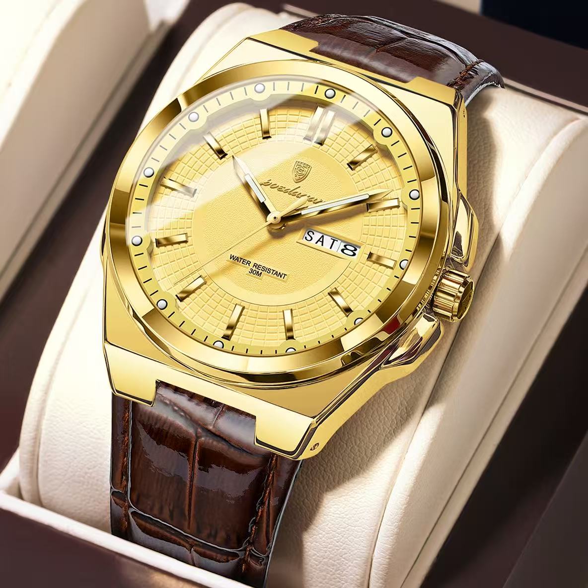 POEDAGAR 896 Mens Wristwatches Top Luxury Waterproof Sport Wrist Watch Quartz Genuine Leather Band Relogio Masculino Watches