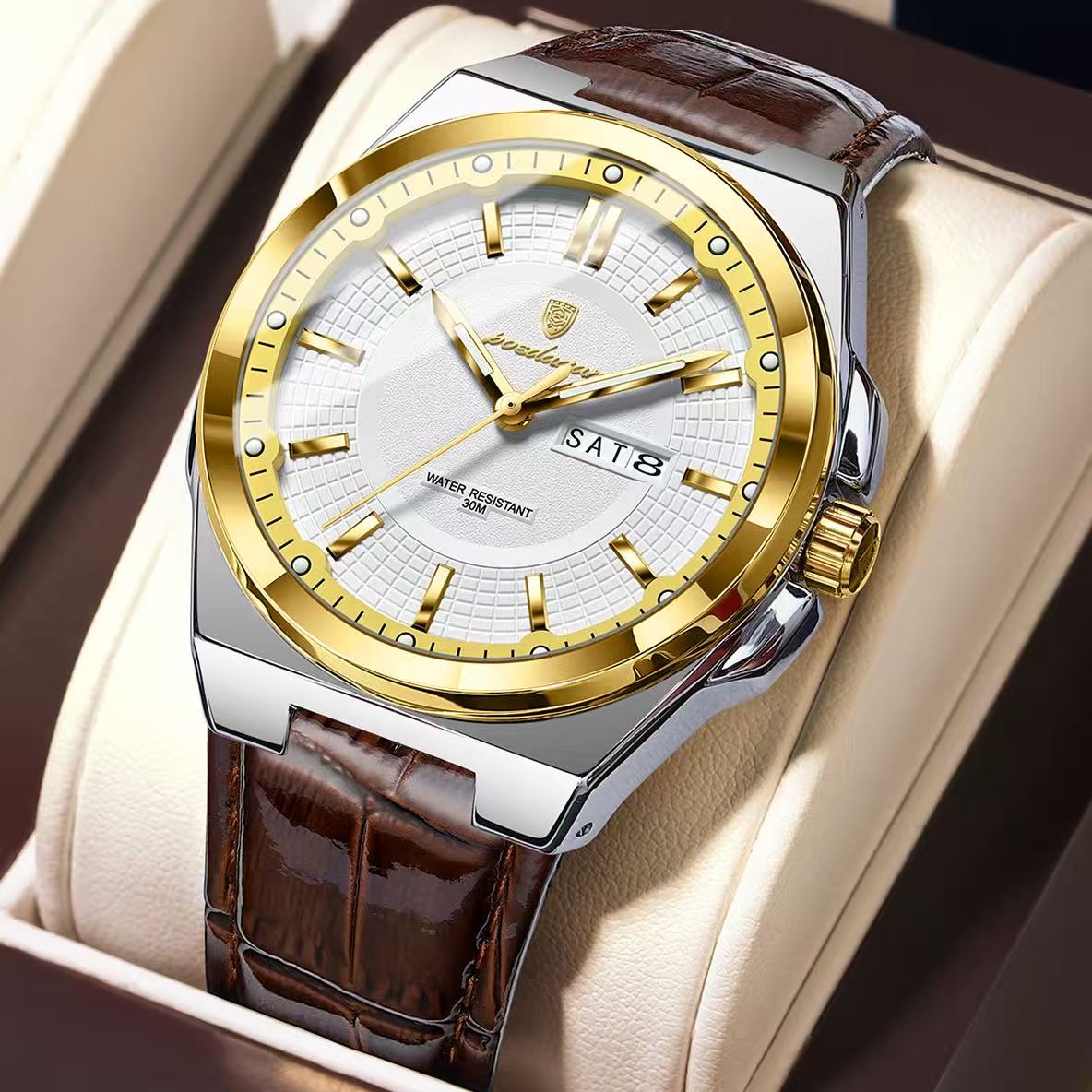 POEDAGAR 896 Mens Wristwatches Top Luxury Waterproof Sport Wrist Watch Quartz Genuine Leather Band Relogio Masculino Watches