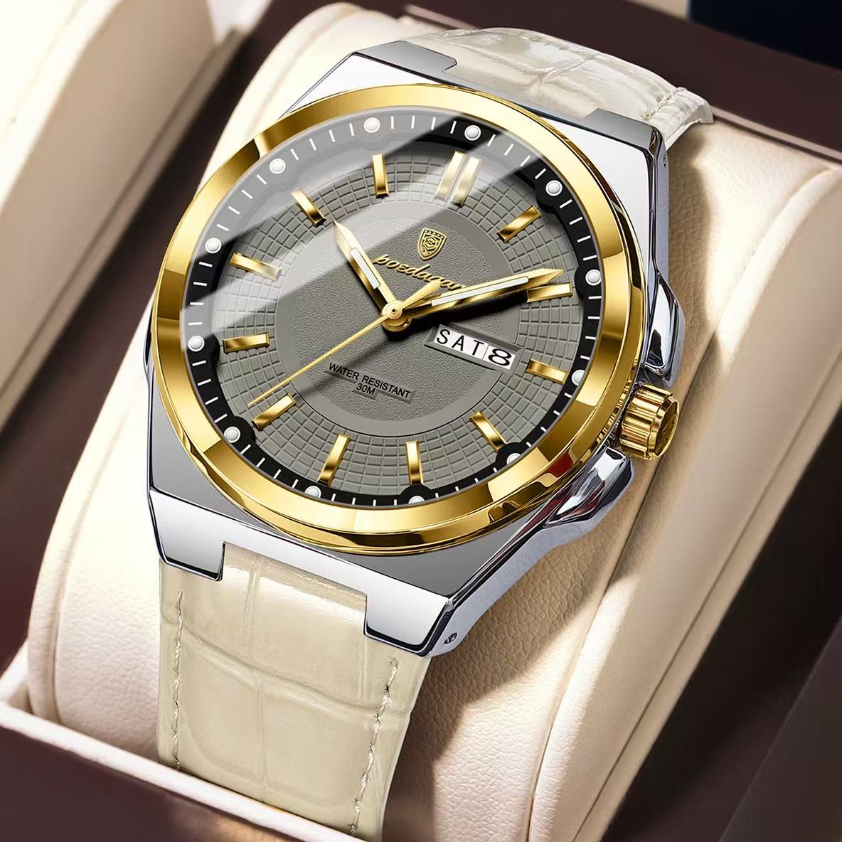 POEDAGAR 896 Mens Wristwatches Top Luxury Waterproof Sport Wrist Watch Quartz Genuine Leather Band Relogio Masculino Watches