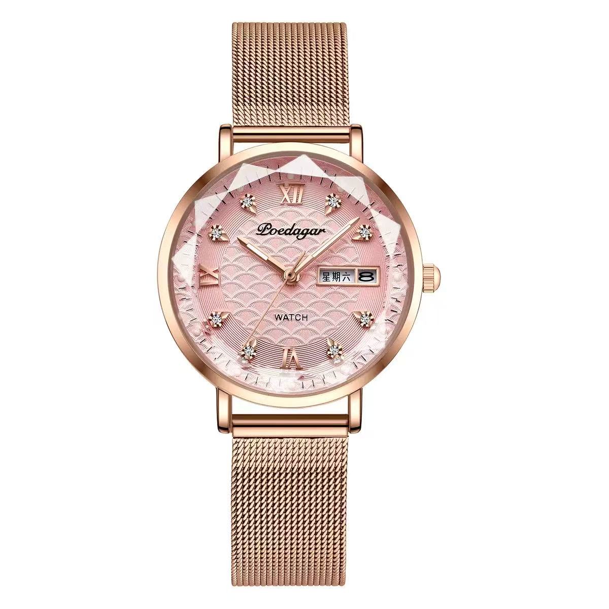 POEDAGAR 3011  Waterproof Luminous Ladies' Watch Women Student Calendar Slim Quartz Watch Stainless Steel Strap Wristwatch