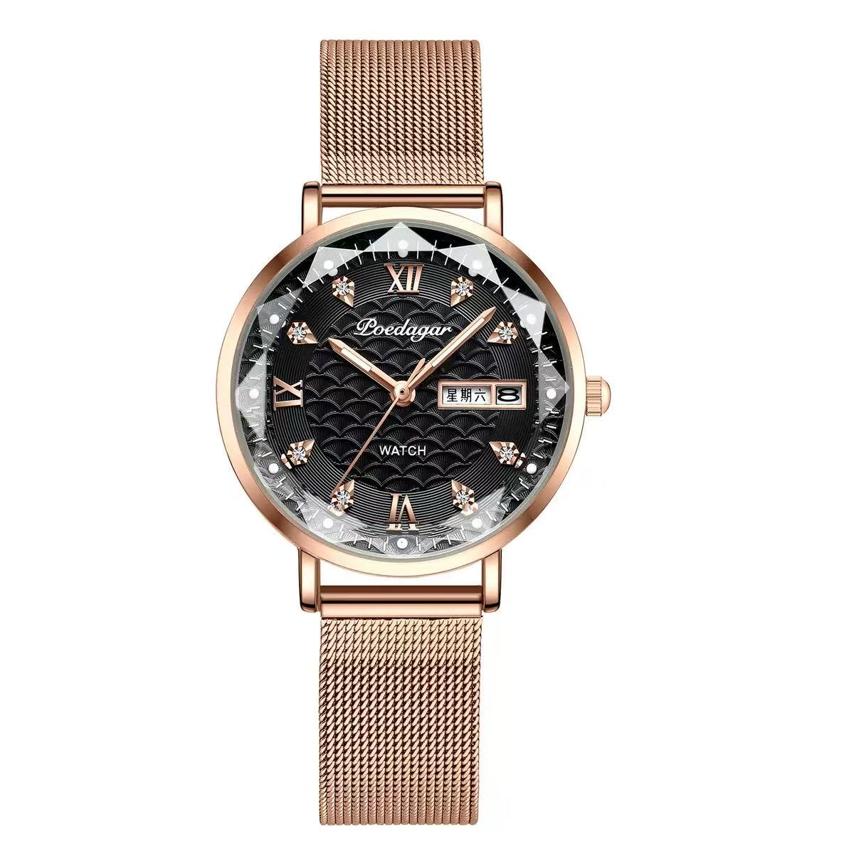 POEDAGAR 3011  Waterproof Luminous Ladies' Watch Women Student Calendar Slim Quartz Watch Stainless Steel Strap Wristwatch