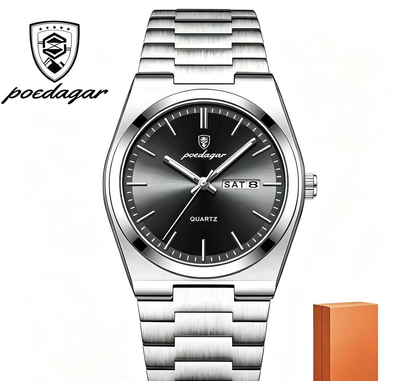 POEDAGAR 930 Mens New Luxury Watch Waterproof Luminous Date Week Stainless Steel Watch Casual Men's Quartz Watches