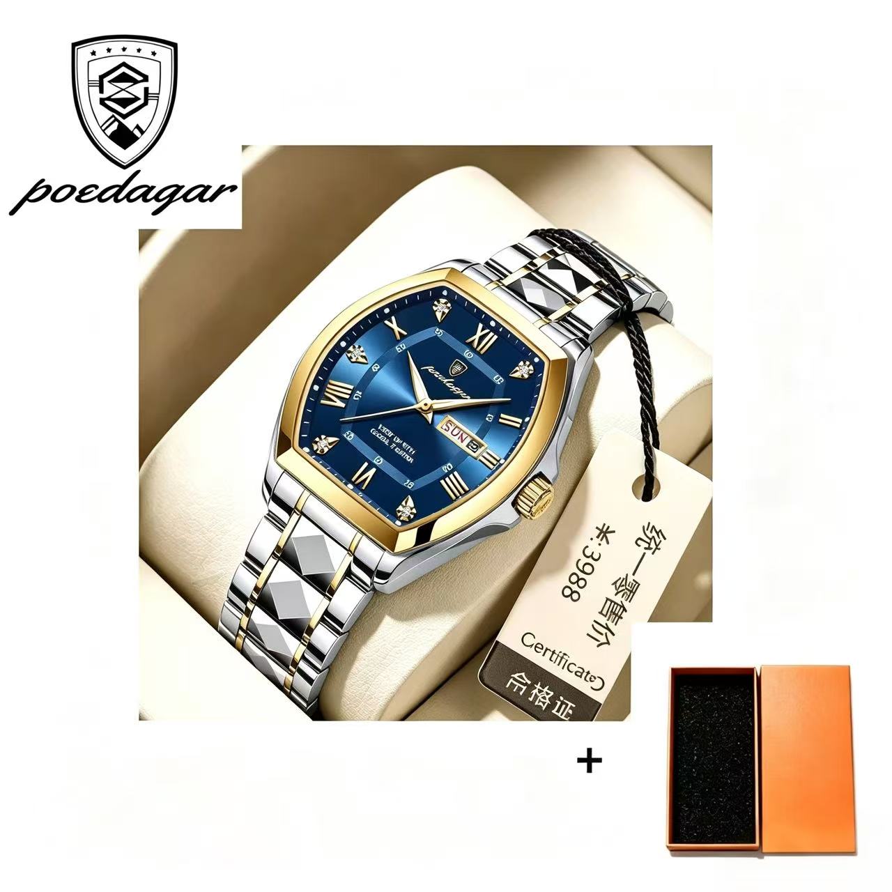 Poedagar 958 New Fashion Luxury Men Wristwatch Waterproof Luminous Quartz Watches Stainless Steel Watch