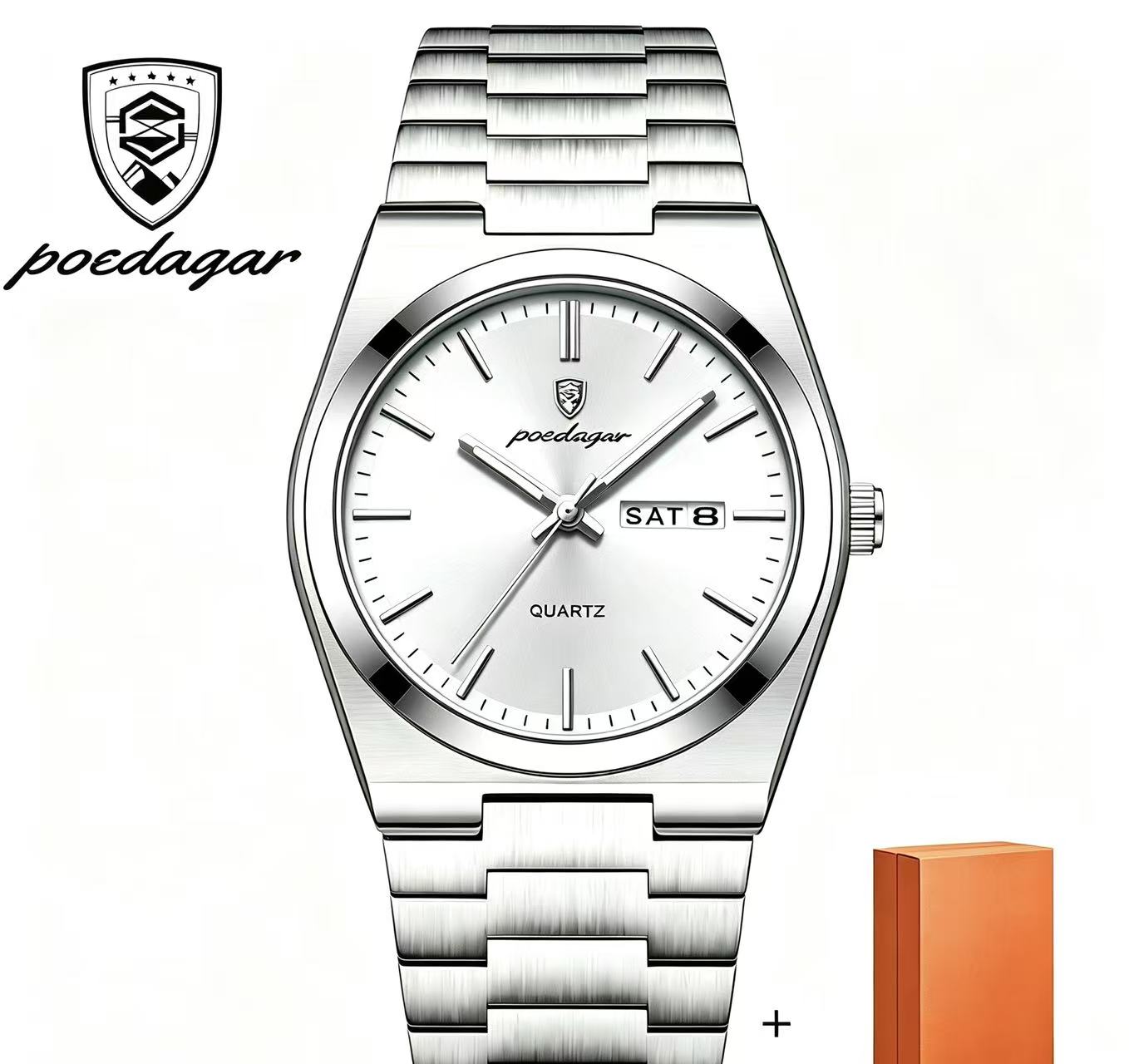 POEDAGAR 930 Mens New Luxury Watch Waterproof Luminous Date Week Stainless Steel Watch Casual Men's Quartz Watches