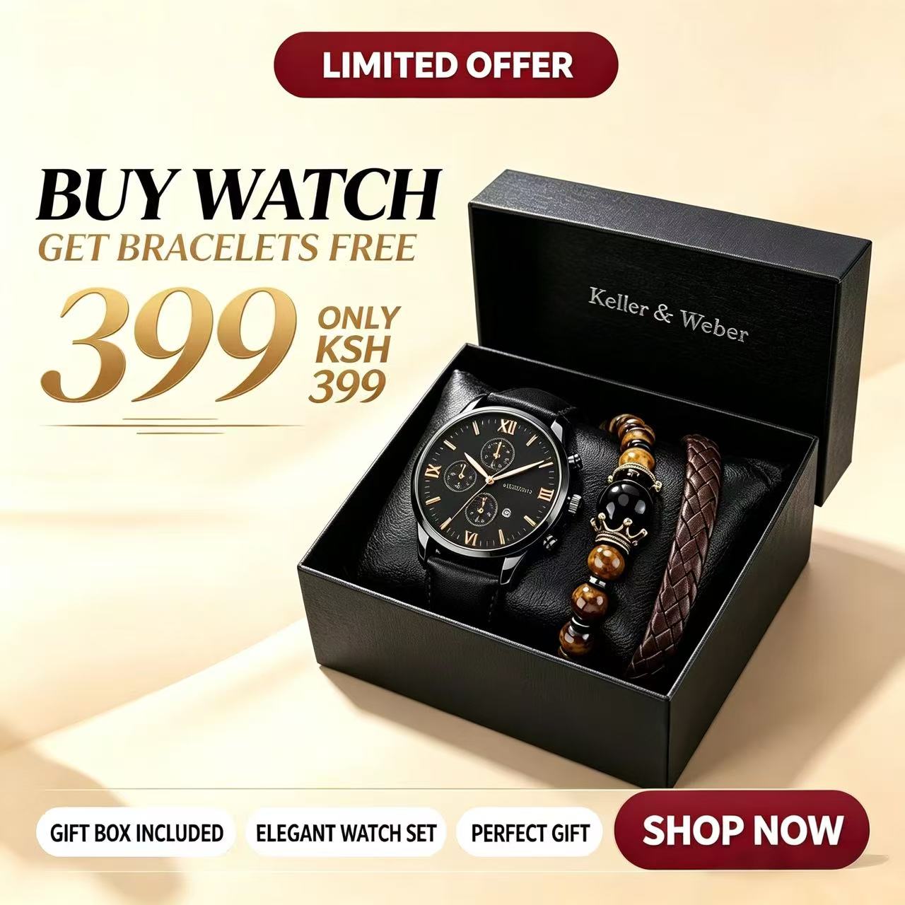 New Arrivals Personality Men Watch Bracelet Set Men's Black Quartz Watches for Man Leather Strap Pin Buckle Brown Bracelet Best Gift for Male