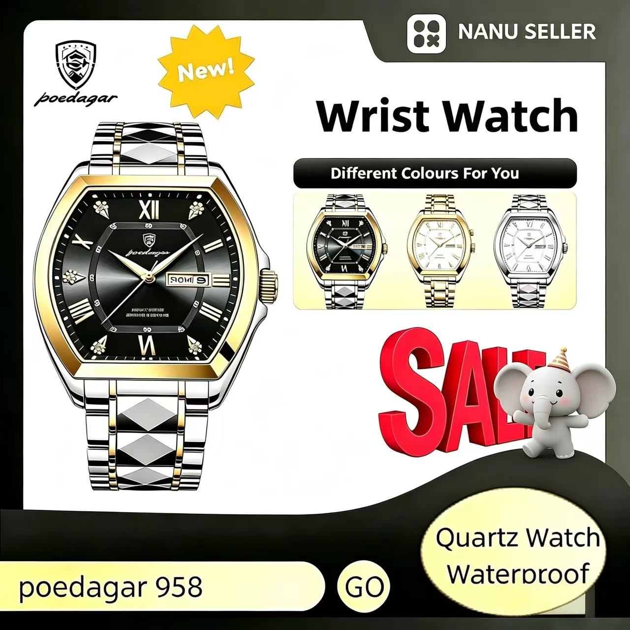 Poedagar 958 New Fashion Luxury Men Wristwatch Waterproof Luminous Quartz Watches Stainless Steel Watch