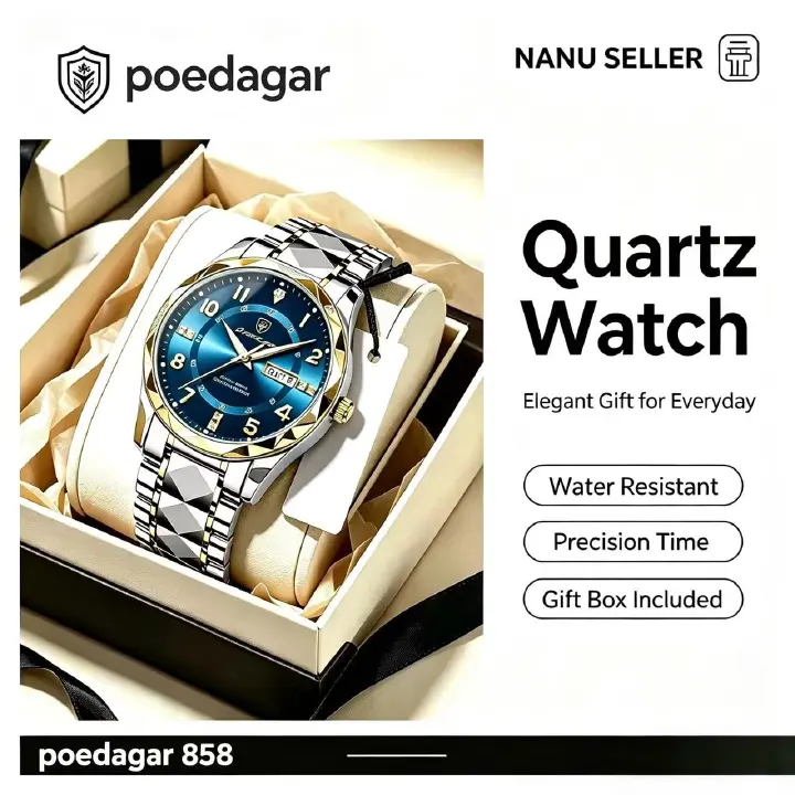 Swiss Brand POEDAGAR 858 New Style Men's Watch Luxury Waterproof Luminous Quartz Wristwatch Live Broadcast Bestseller