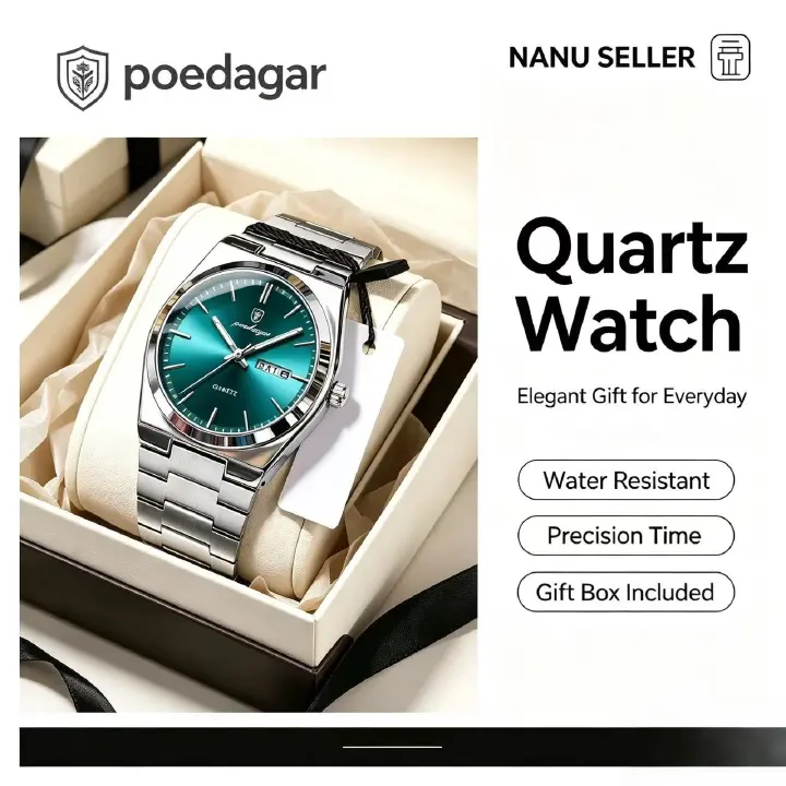 POEDAGAR 930 Mens New Luxury Watch Waterproof Luminous Date Week Stainless Steel Watch Casual Men's Quartz Watches