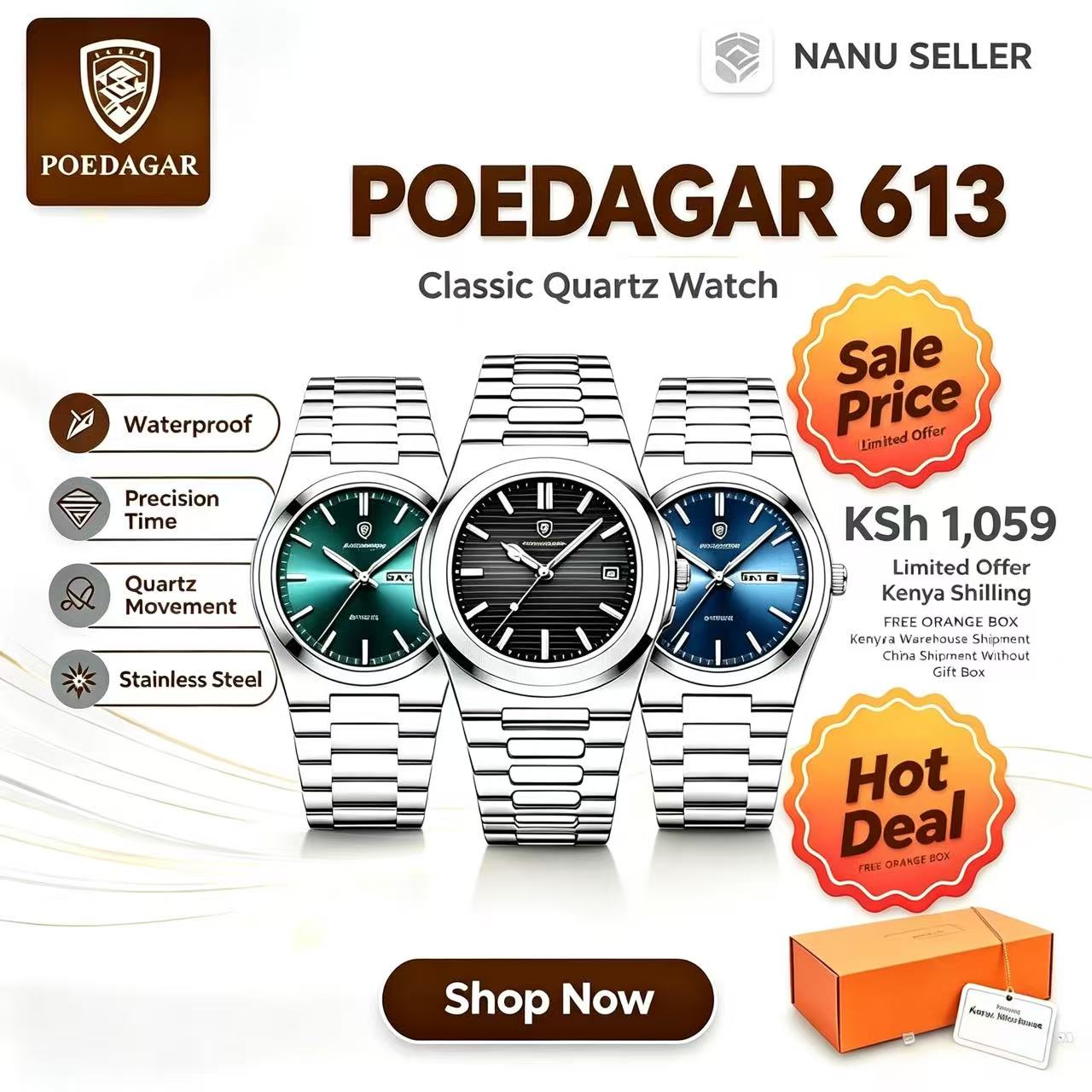 POEDAGAR 613  Strap Mens New Luxury Fashion Watch Luminous Waterproof Quartz Watches With Date