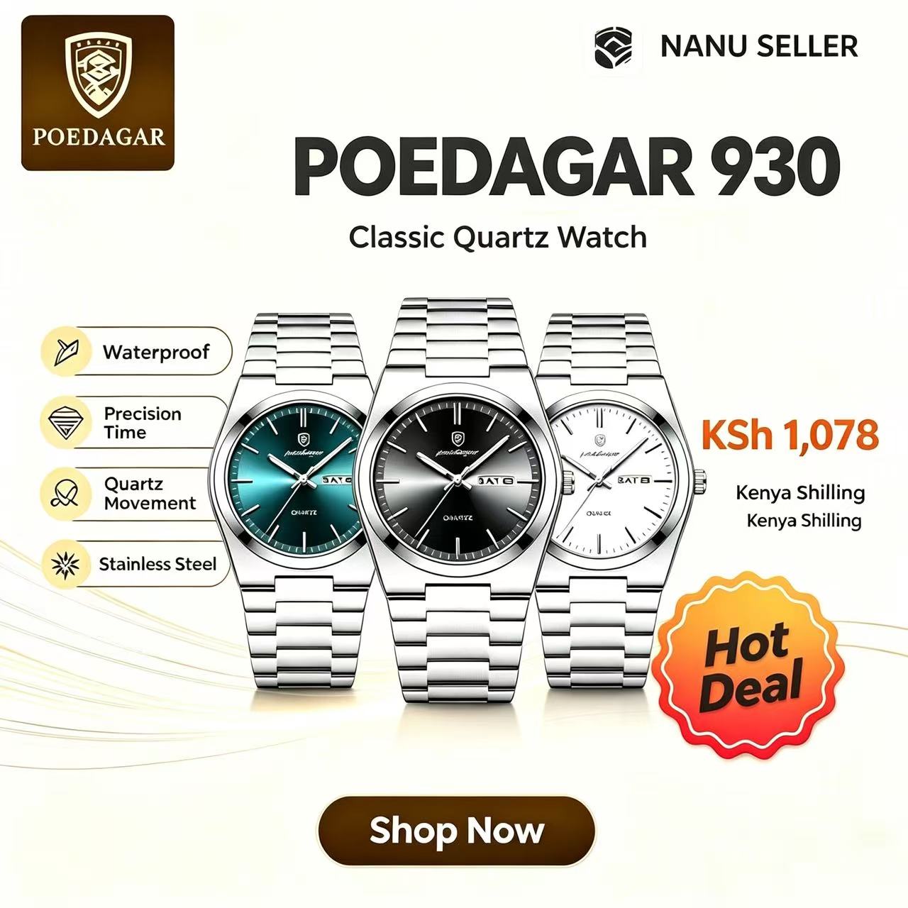POEDAGAR 930 Mens New Luxury Watch Waterproof Luminous Date Week Stainless Steel Watch Casual Men's Quartz Watches