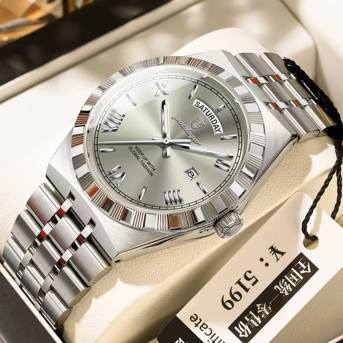 POEDAGAR 675 Men's Luxury Original Quartz Wristwatch Waterproof Luminous Montre Homme Stainless Steel Calendar Watch for Men
