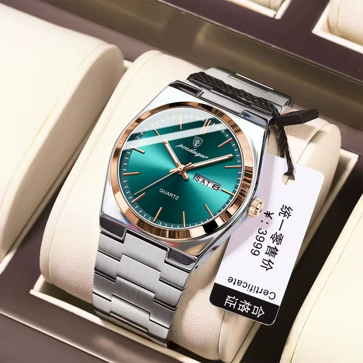 POEDAGAR 930 Mens New Luxury Watch Waterproof Luminous Date Week Stainless Steel Watch Casual Men's Quartz Watches