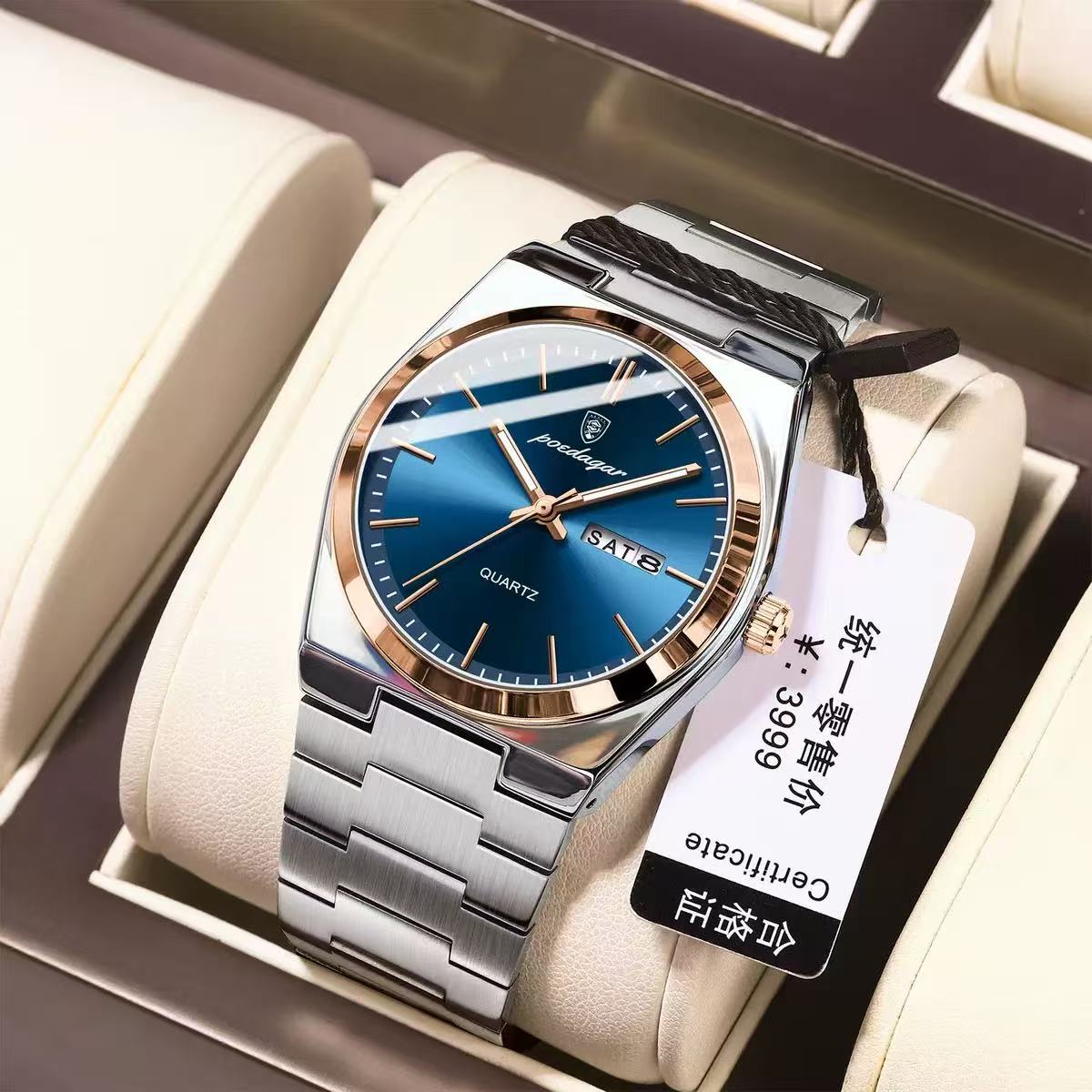 POEDAGAR 930 Mens New Luxury Watch Waterproof Luminous Date Week Stainless Steel Watch Casual Men's Quartz Watches