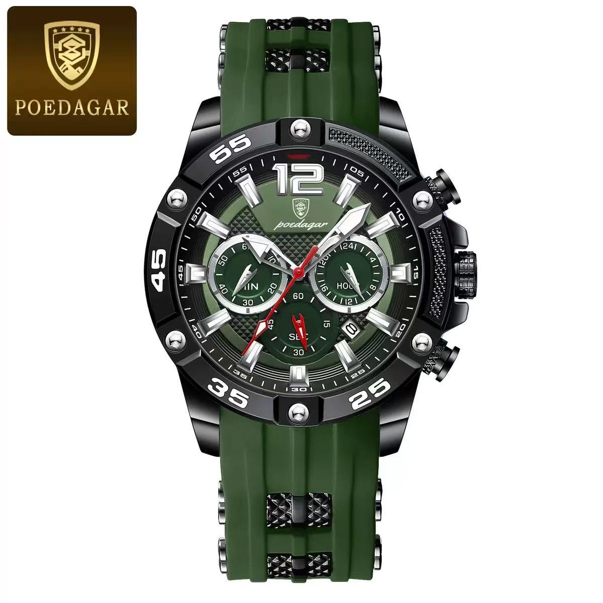 POEDAGAR 912 Men Watch Sport Chronograph Waterproof Luminous Date Luxury Man Wristwatch Reloj Quartz Silicone Watches for Men