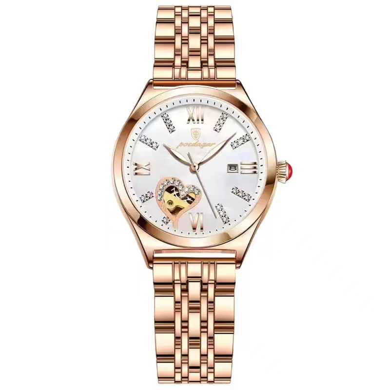 POEDAGAR 320 Fashion Rose Gold Stainless Stain Steel Ladies Watch Women Watch Waterproof Quartz Wristwatch Romantic for Gift