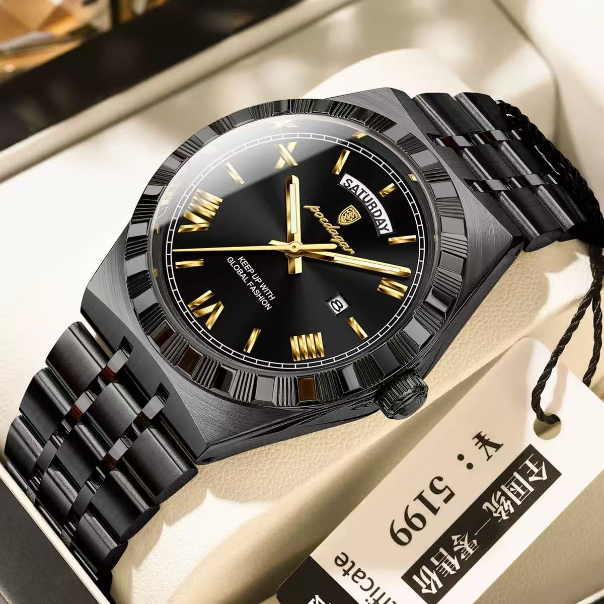POEDAGAR 675 Men's Luxury Original Quartz Wristwatch Waterproof Luminous Montre Homme Stainless Steel Calendar Watch for Men