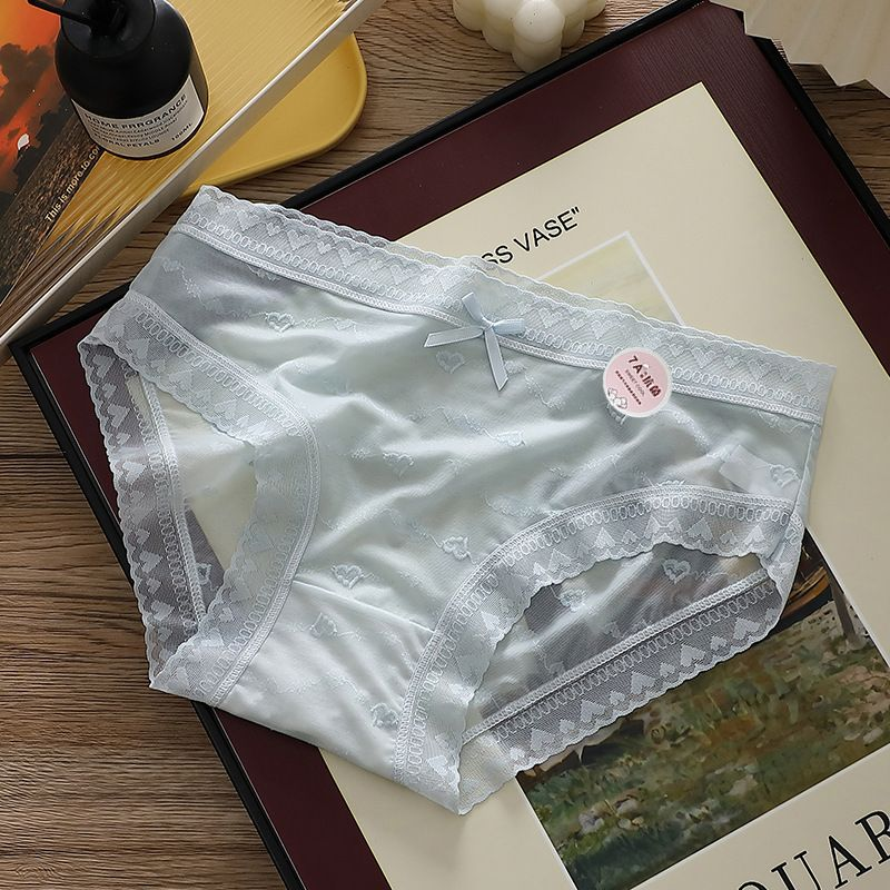 7 Pack Ladies Panties Petite Size Ice Silk Lace Lace Heart Jacquard Slim Fit Panties Cute Seamless Underwear