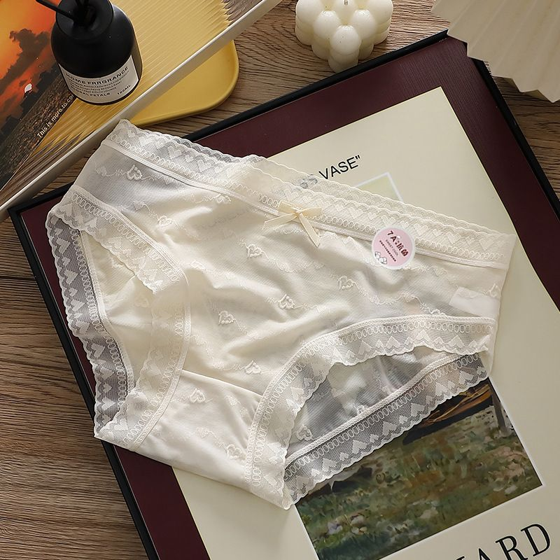 7 Pack Ladies Panties Petite Size Ice Silk Lace Lace Heart Jacquard Slim Fit Panties Cute Seamless Underwear