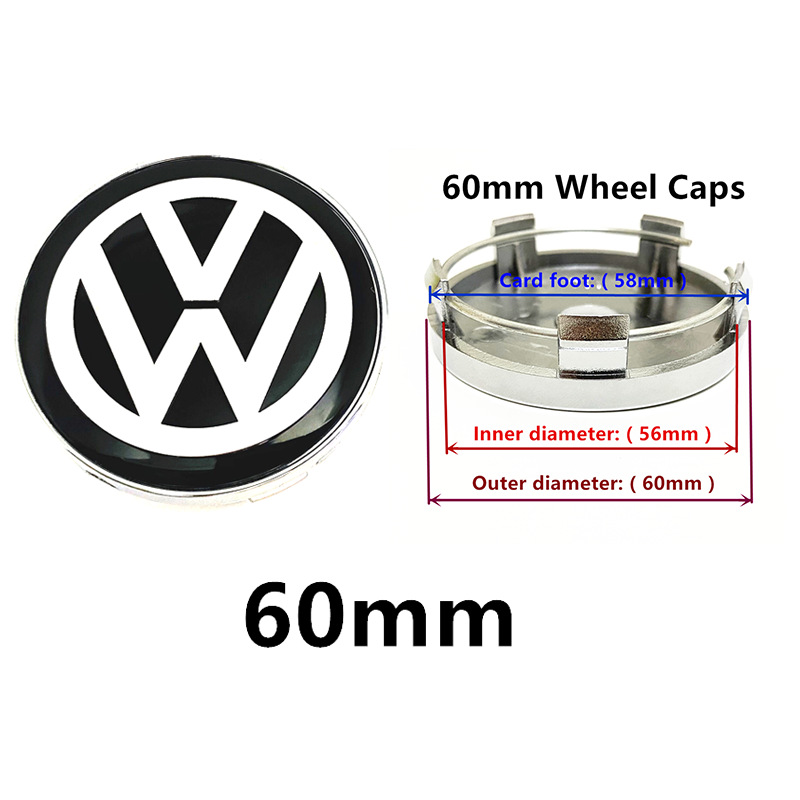 4 pcs VW Wheel Center Caps Volkswagen Hub Cap 55mm 56mm 60mm 63mm 65mm 70mm for Golf Polo Passat Jetta Tiguan Touareg Alloy Rim Centre Cover Badge