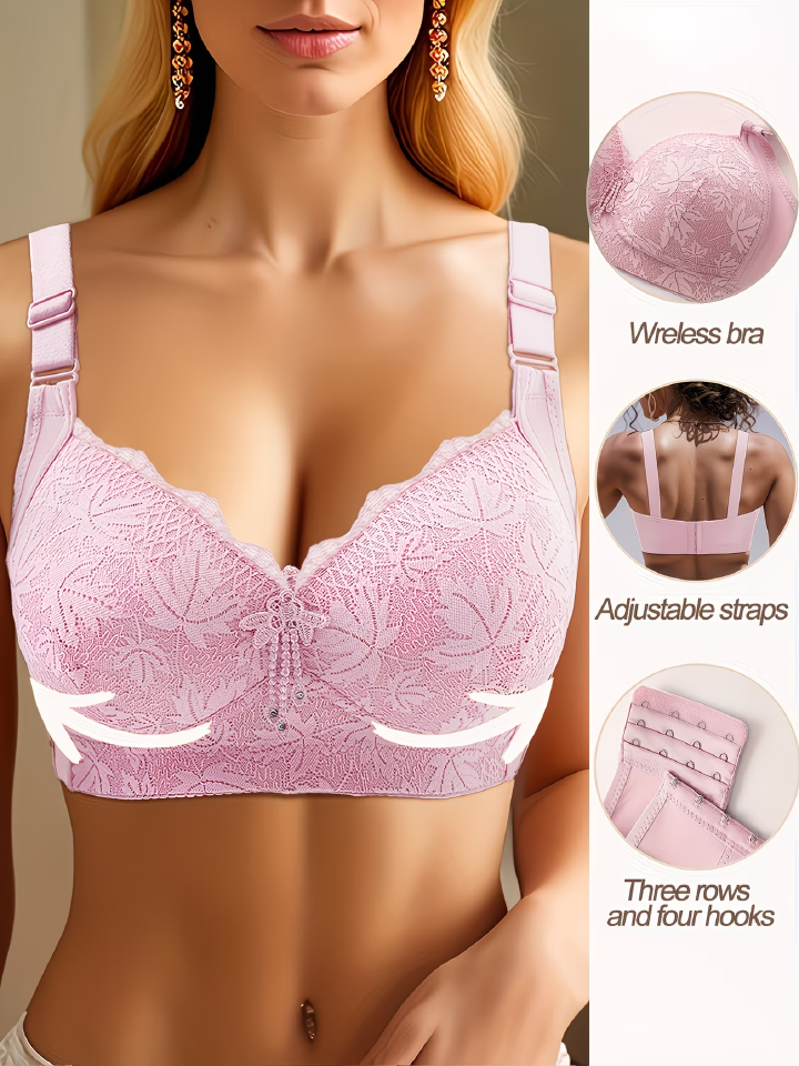 Wireless Bra Lace Full Cup No Wire Soft Comfortable Bra for Women Ladies Wide Adjustable Strap Wide Band Front Bow Everyday Bra Size