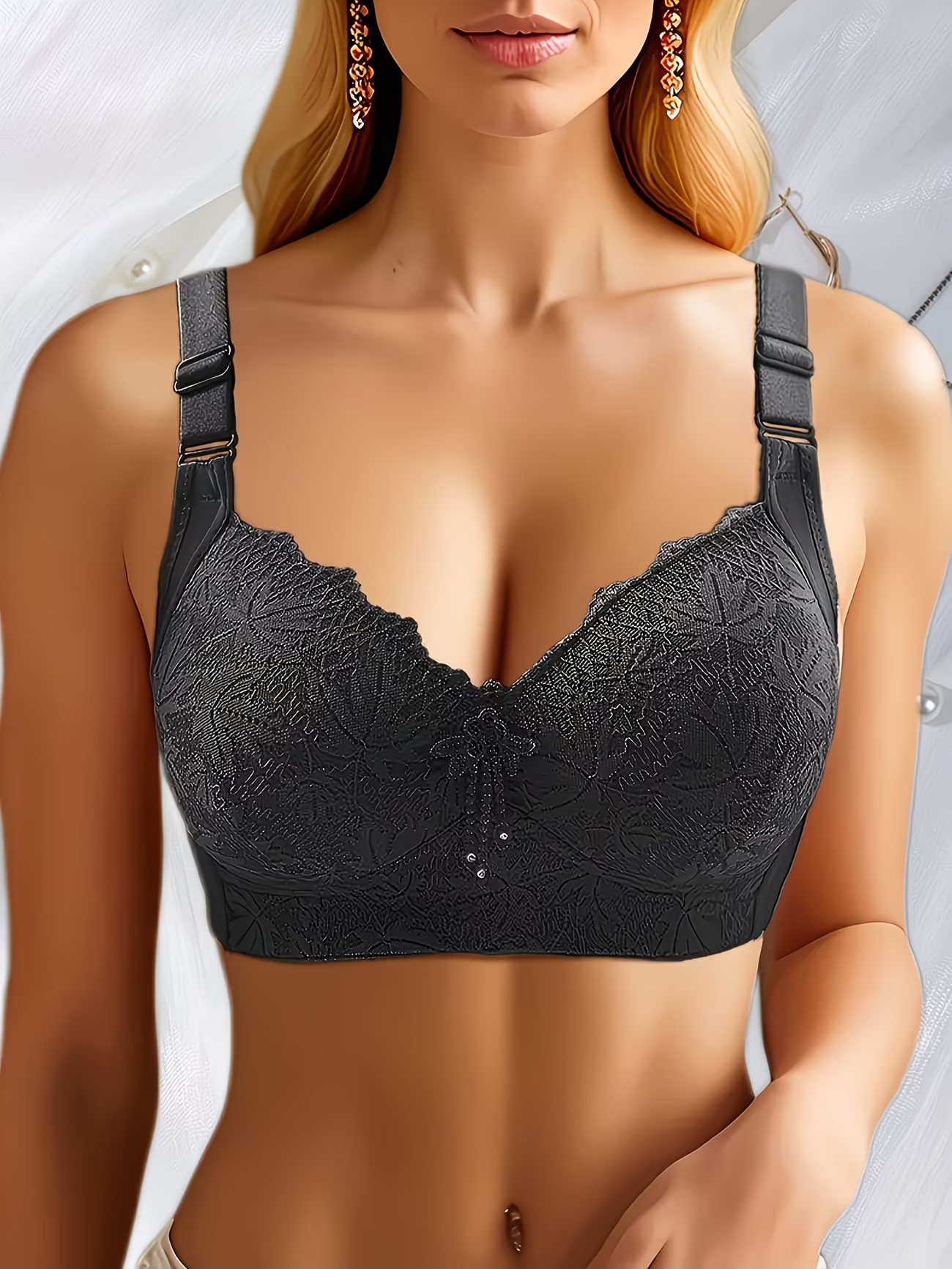 Wireless Bra Lace Full Cup No Wire Soft Comfortable Bra for Women Ladies Wide Adjustable Strap Wide Band Front Bow Everyday Bra Size
