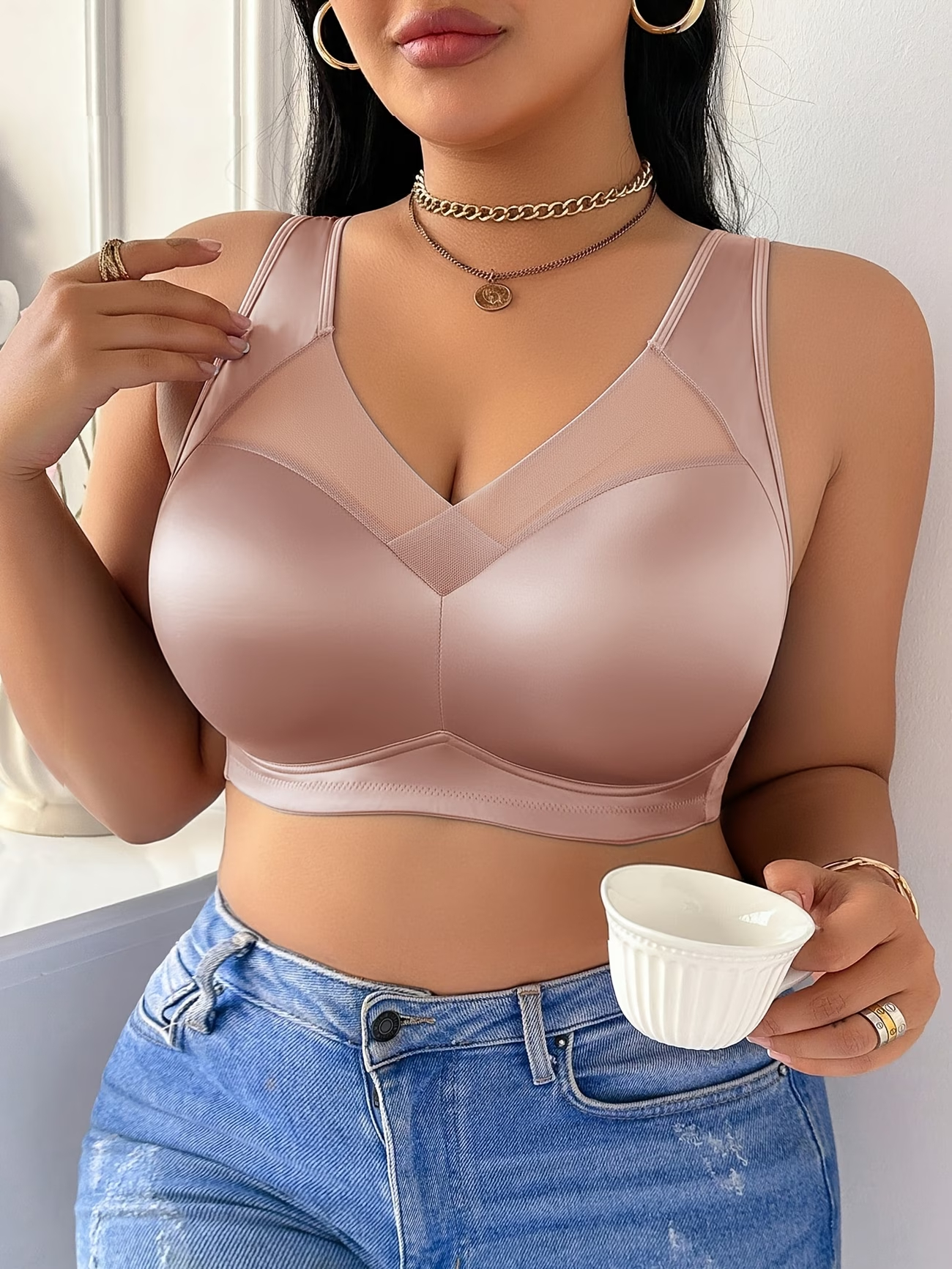 Wireless Bra Full Coverage No Underwire Back Smoothing Side Support Bra for Big Bust Women Comfortable Soft Everyday Full Cup Minimiser Sidiria