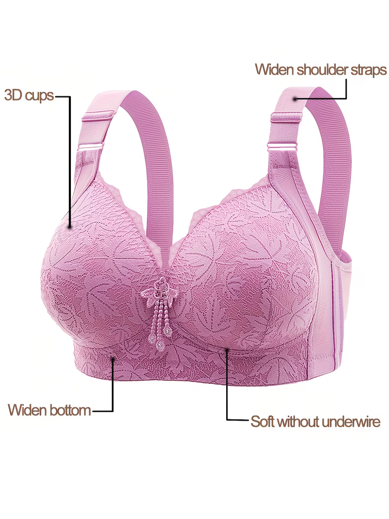 Wireless Bra Lace Full Cup No Wire Soft Comfortable Bra for Women Ladies Wide Adjustable Strap Wide Band Front Bow Everyday Bra Size