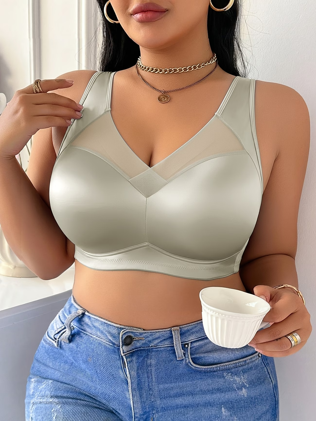 Wireless Bra Full Coverage No Underwire Back Smoothing Side Support Bra for Big Bust Women Comfortable Soft Everyday Full Cup Minimiser Sidiria
