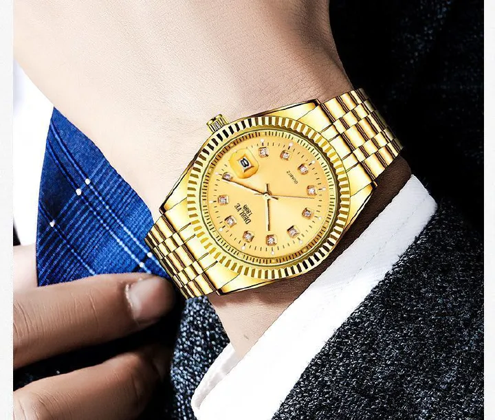 Mens Watch Gift for Him Luxury Quartz Business Watch Stainless Steel Date Calendar Luminous Waterproof Gold Silver Two Tone Classic Dress Wrist Watch