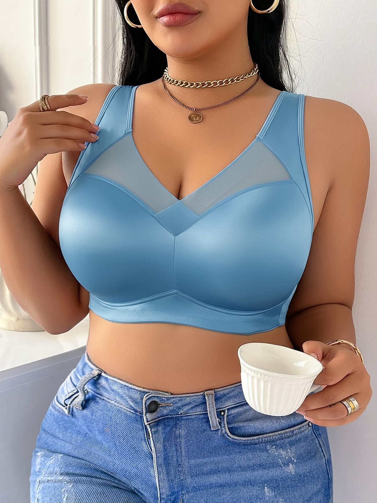 Wireless Bra Full Coverage No Underwire Back Smoothing Side Support Bra for Big Bust Women Comfortable Soft Everyday Full Cup Minimiser Sidiria