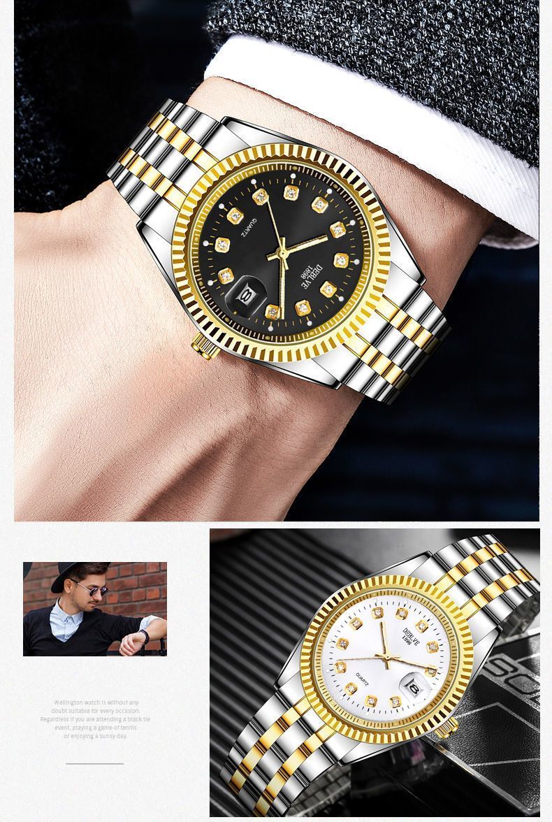 Mens Watch Gift for Him Luxury Quartz Business Watch Stainless Steel Date Calendar Luminous Waterproof Gold Silver Two Tone Classic Dress Wrist Watch