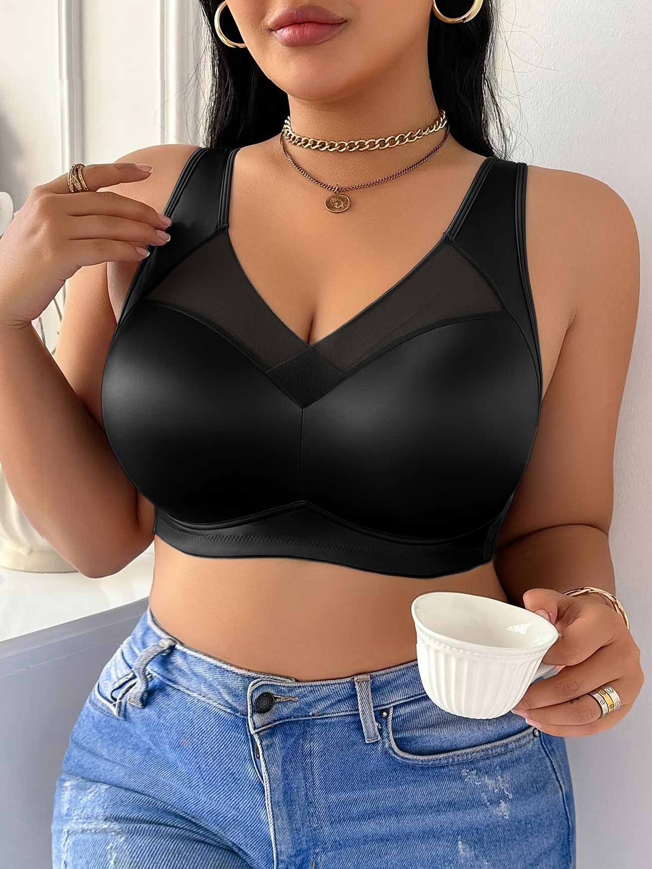 Wireless Bra Full Coverage No Underwire Back Smoothing Side Support Bra for Big Bust Women Comfortable Soft Everyday Full Cup Minimiser Sidiria