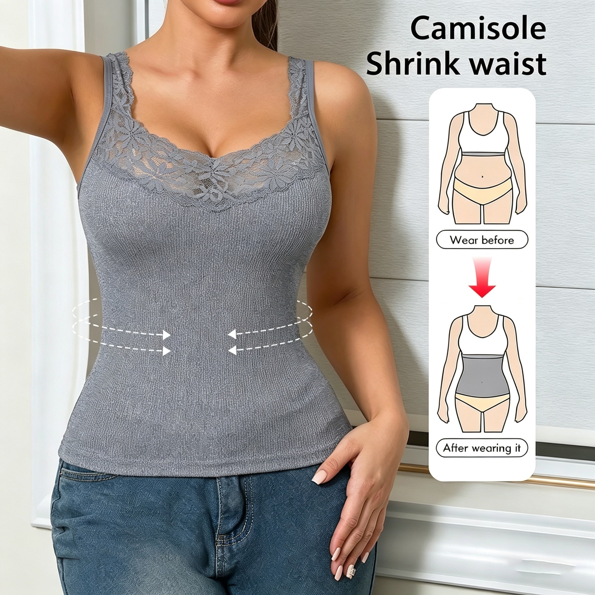 Camisole for Women Lace Vest Top Ladies Ribbed Cotton Camisole Inner Top Smoothing Fit Wide Strap Tank Top Layering Vest Under Blouse Everyday Comfort