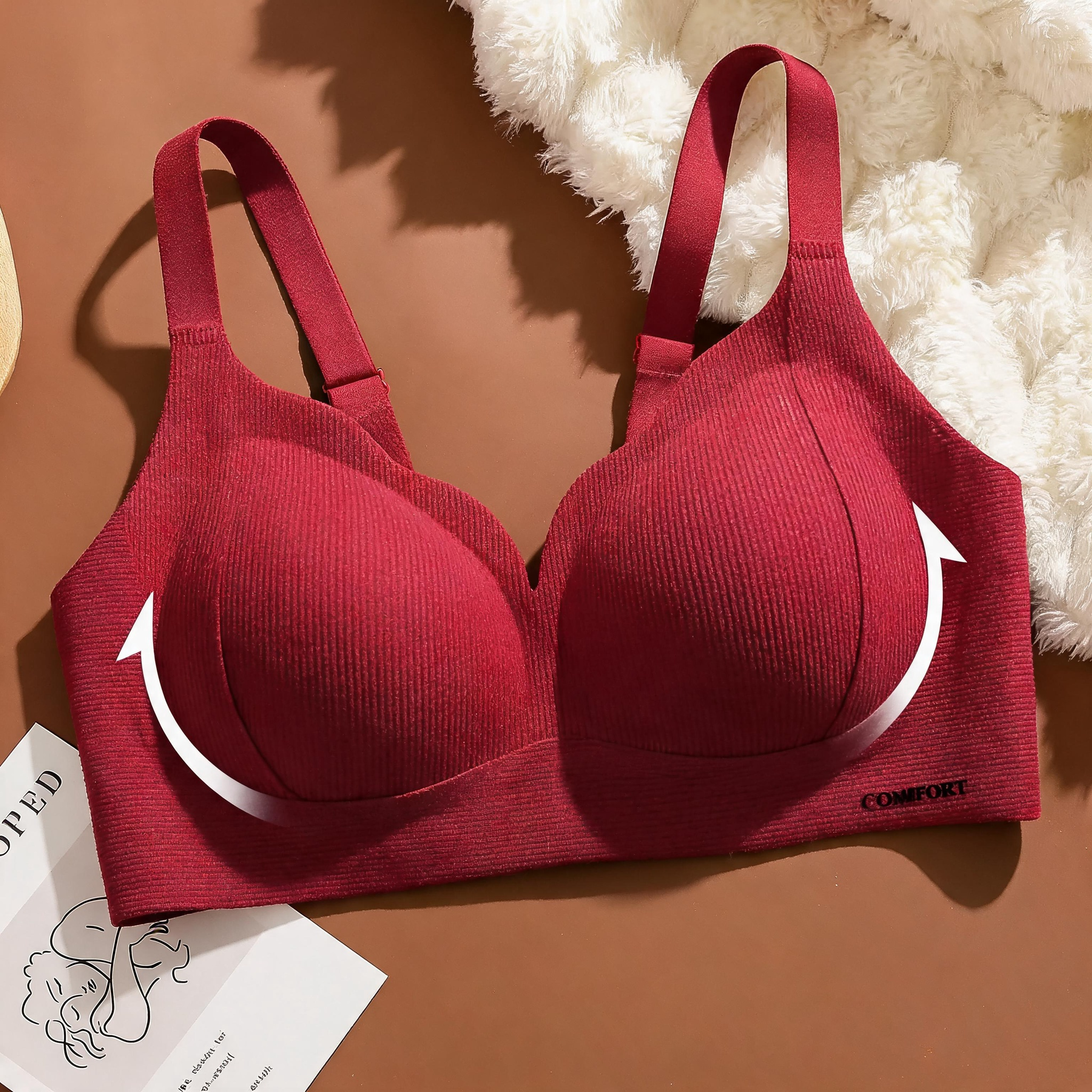 Wireless Push Up Bra Women Seamless Ribbed Comfort Bra No Underwire Adjustable Straps Full Coverage Everyday Bra