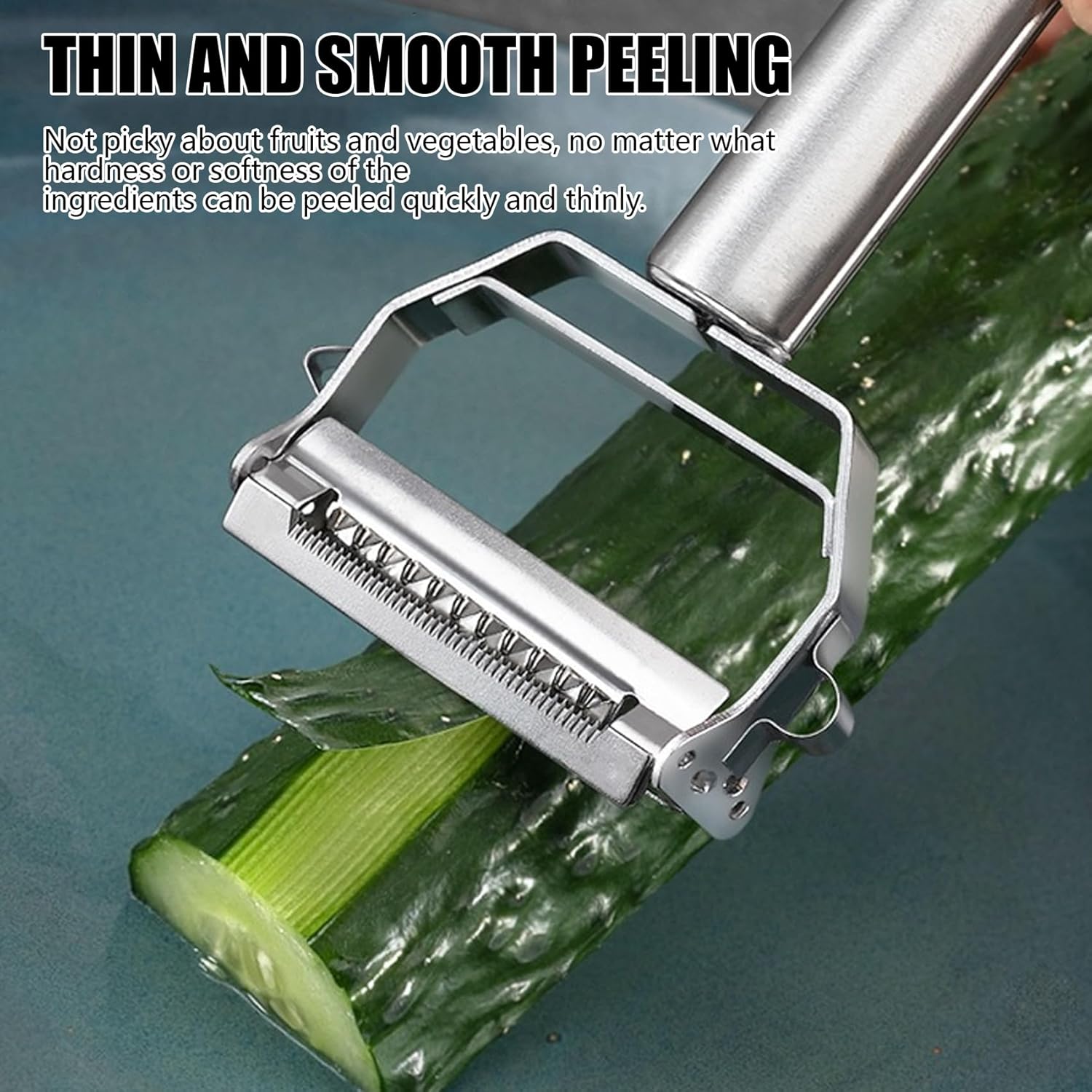 Vegetable Peeler Stainless Steel Potato Peeler Julienne Grater Carrot Cabbage Shredder Double Blade Kitchen Slicer with Potato Eye Remover Non-Slip Handle