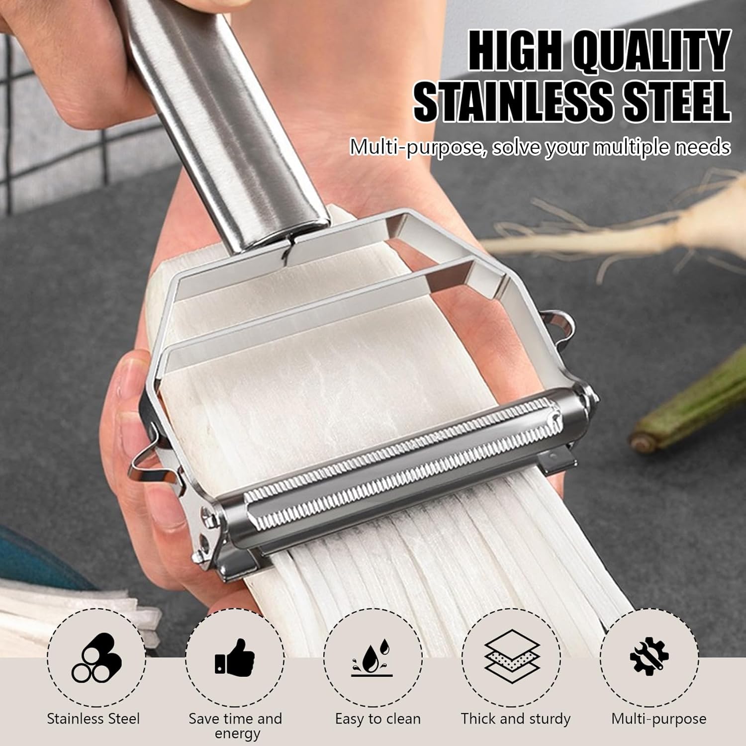 Vegetable Peeler Stainless Steel Potato Peeler Julienne Grater Carrot Cabbage Shredder Double Blade Kitchen Slicer with Potato Eye Remover Non-Slip Handle