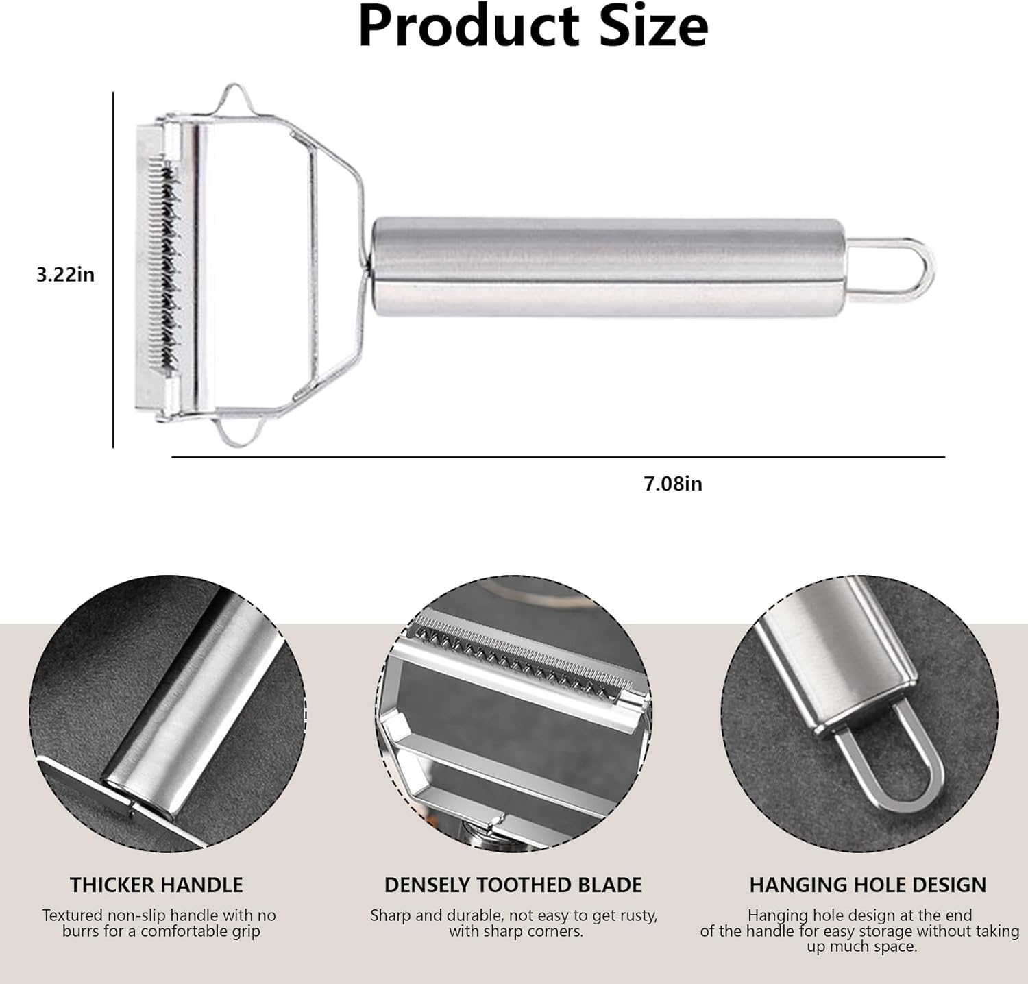 Vegetable Peeler Stainless Steel Potato Peeler Julienne Grater Carrot Cabbage Shredder Double Blade Kitchen Slicer with Potato Eye Remover Non-Slip Handle