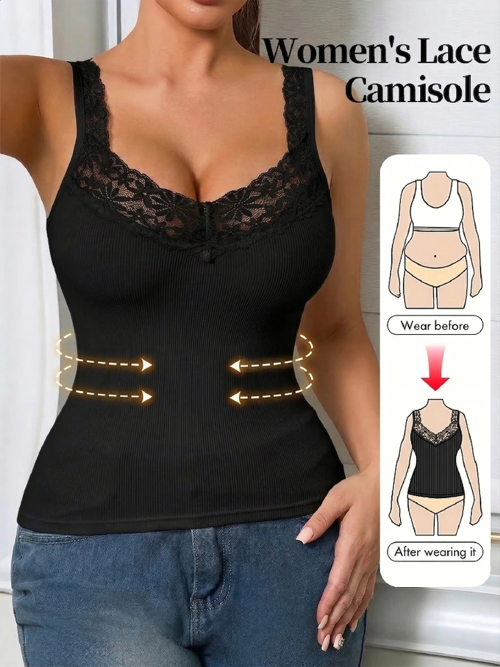 Camisole for Women Lace Vest Top Ladies Ribbed Cotton Camisole Inner Top Smoothing Fit Wide Strap Tank Top Layering Vest Under Blouse Everyday Comfort